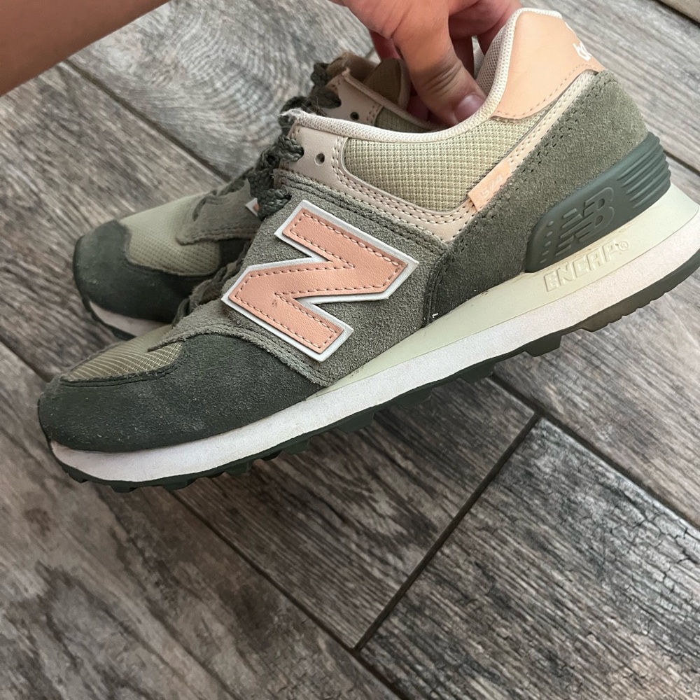 New Balance Women's Olive and Peach Sneakers - Picture 2 of 4